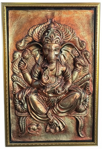 Ganesha in Bronze finish with golden frame