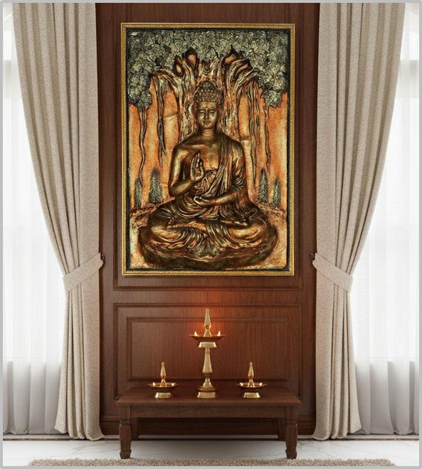 Lord Buddha under Bodhi Tree in Bronze Finish