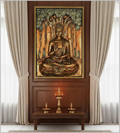Lord Buddha under Bodhi Tree in Bronze Finish