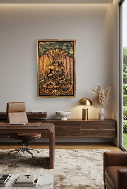 Lord Buddha under Bodhi Tree in Bronze Finish
